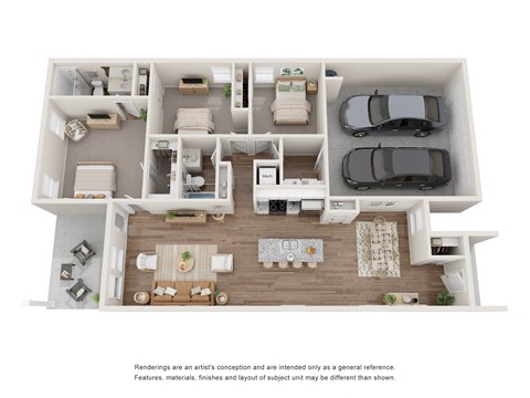 Floor plan for 3 beds, 2 baths, 1402 sqft